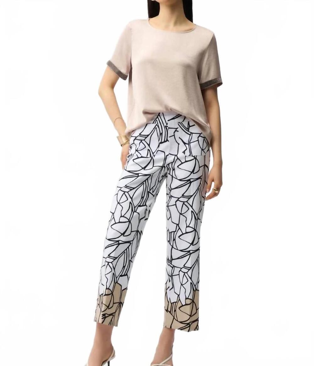NEW JOSEPH RIBKOFF millennium abstract print wide leg pull-on pants in vanilla/m